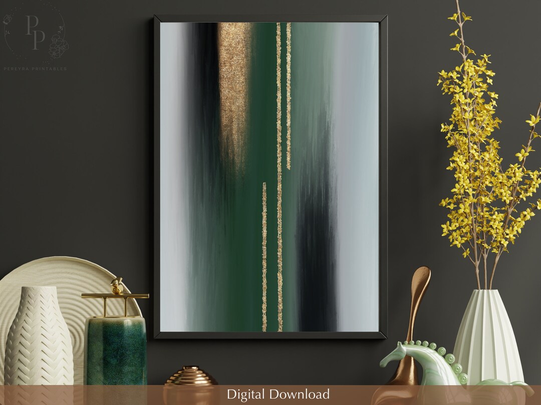 Emerald Green Wall Art, Emerald and Gold Abstract, Printable Wall Art