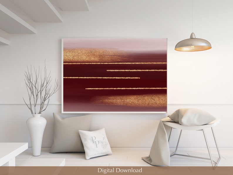 Burgundy and Gold Abstract Printable Wall Art Modern - Etsy