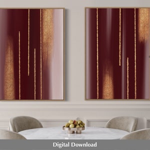 Burgundy and Gold Art, Set of 2, Printable Wall Art, 2 Piece Wall Art ...