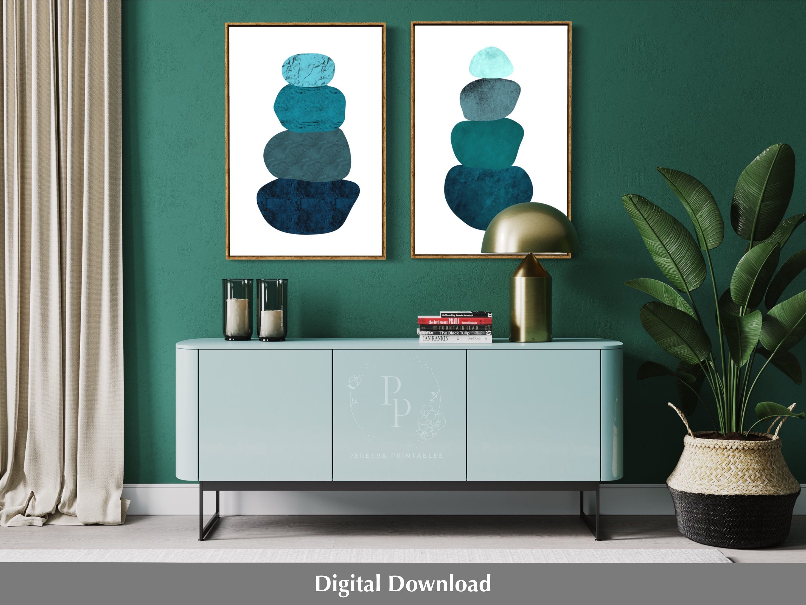 Printable Balancing Rocks 2 Piece Balancing Teal Stones Printable, Stacked Rocks Print, Balancing ...