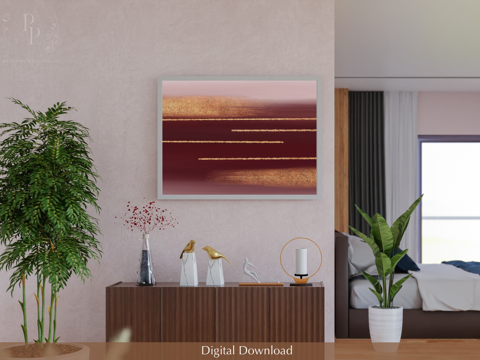 Burgundy and Gold Abstract Printable Wall Art Modern - Etsy