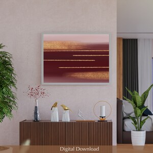 Burgundy and Gold Abstract, Printable Wall Art, Modern Minimalist ...