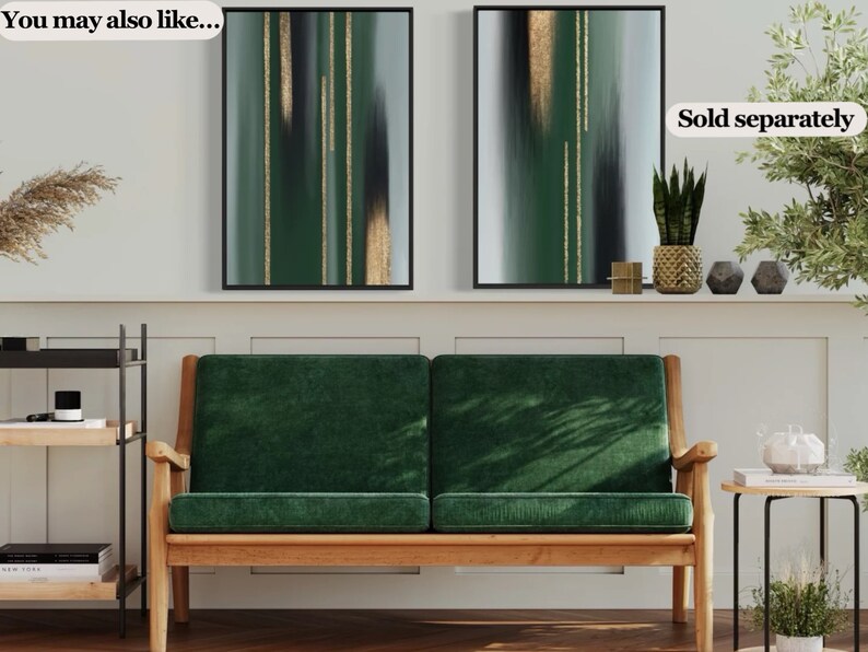 Emerald Green Decor 2 Piece Wall Art Green Black and Gold Etsy