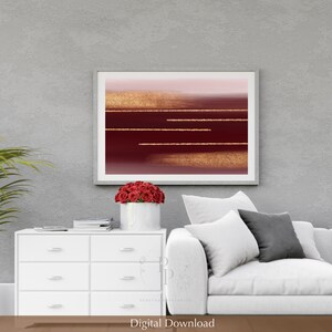 Burgundy and Gold Abstract, Printable Wall Art, Modern Minimalist ...