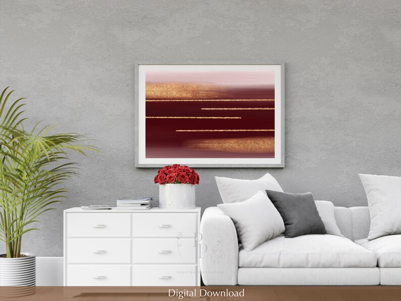 Burgundy and Gold Abstract Printable Wall Art Modern - Etsy