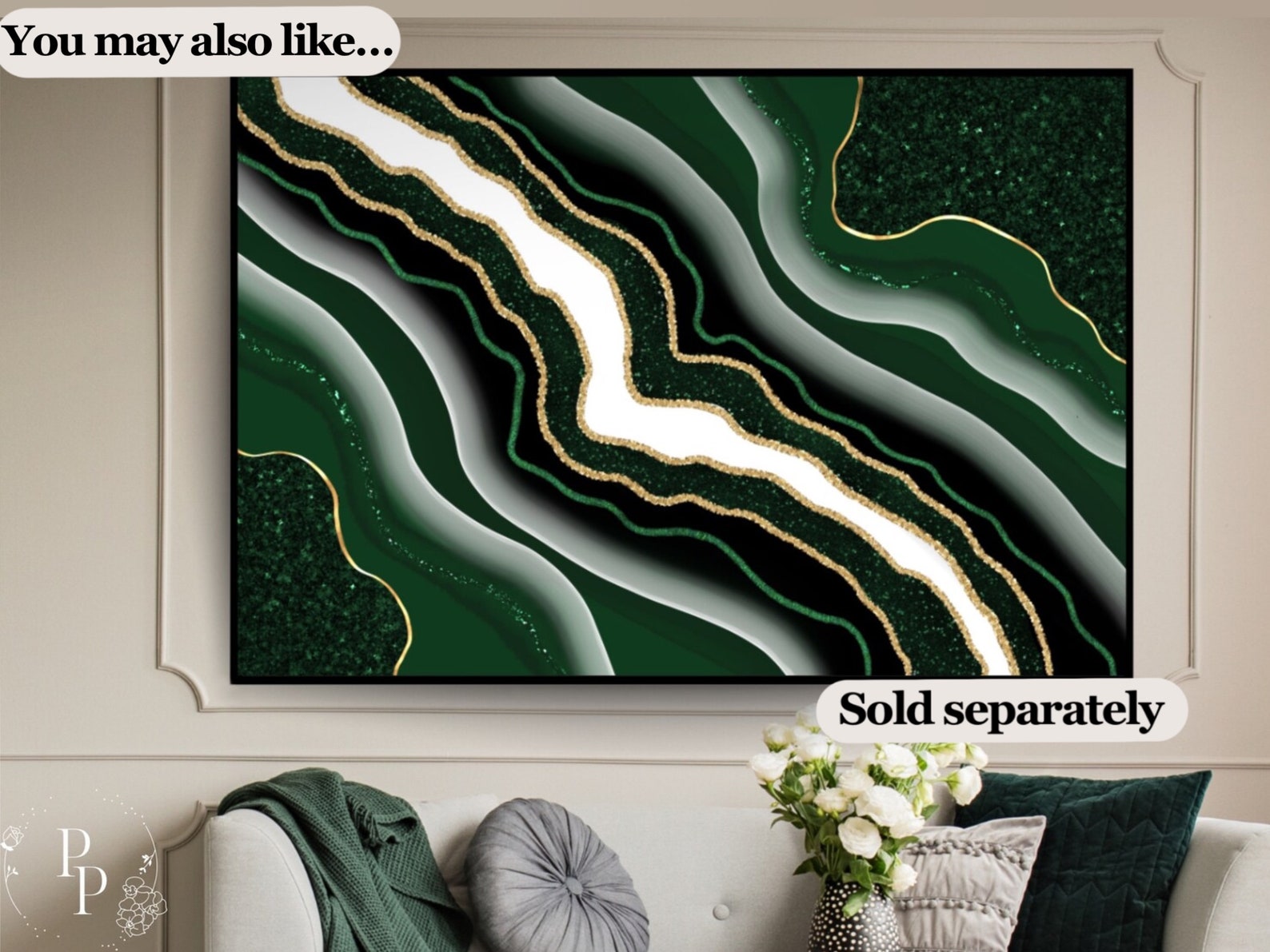 Emerald Green Wall Art, Emerald and Gold Abstract, Printable Wall Art, Modern Minimalist, Above ...