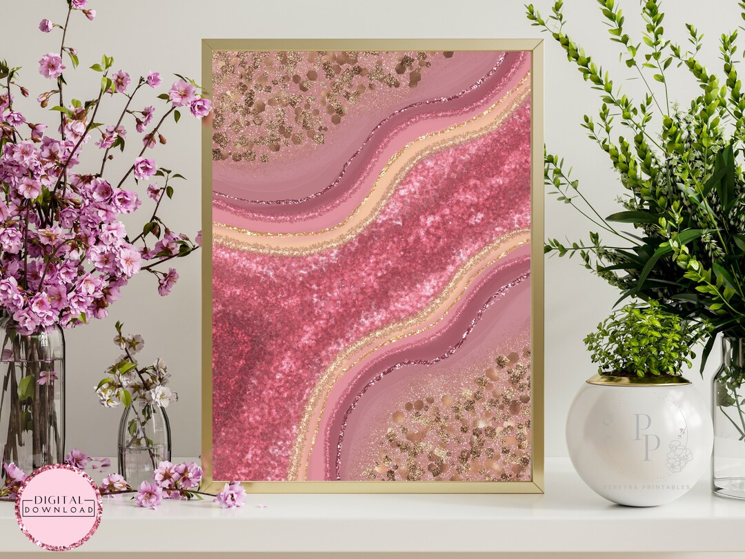 Rose Gold Wall Art, Geode Printable, Pink and Gold, Agate Print