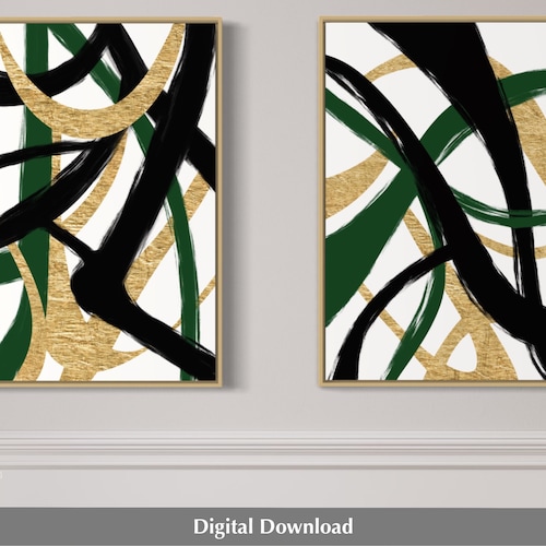 Emerald Green Decor 2 Piece Wall Art Green Black and Gold Etsy