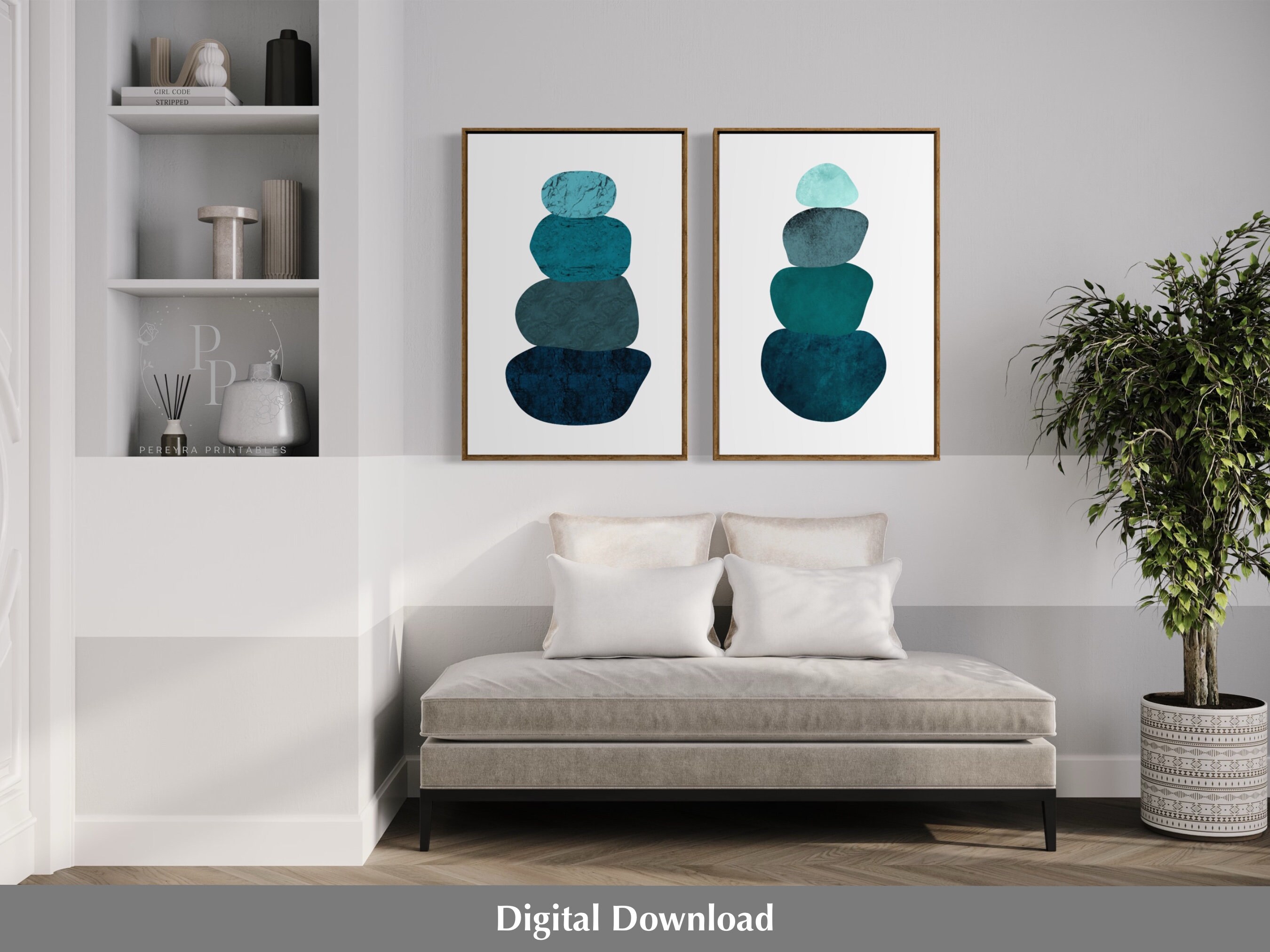 Printable Balancing Rocks 2 Piece Balancing Teal Stones Printable, Stacked Rocks Print, Balancing ...