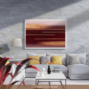 Burgundy and Gold Abstract, Printable Wall Art, Modern Minimalist ...