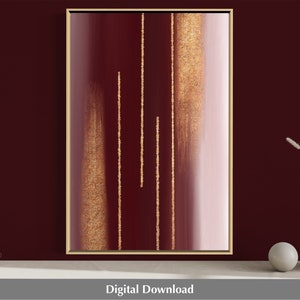 Burgundy and Gold Abstract, Printable Wall Art, Modern Minimalist ...
