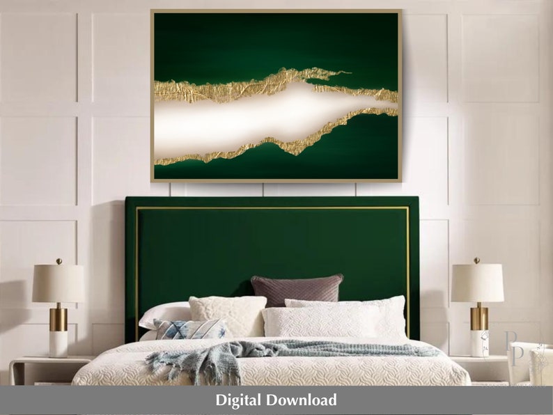 Emerald Green Wall Art, Printable Wall Art, Emerald Green and Gold