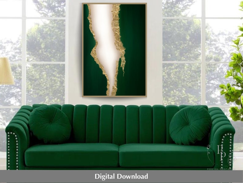 Emerald Green Wall Art, Printable Wall Art, Emerald Green and Gold