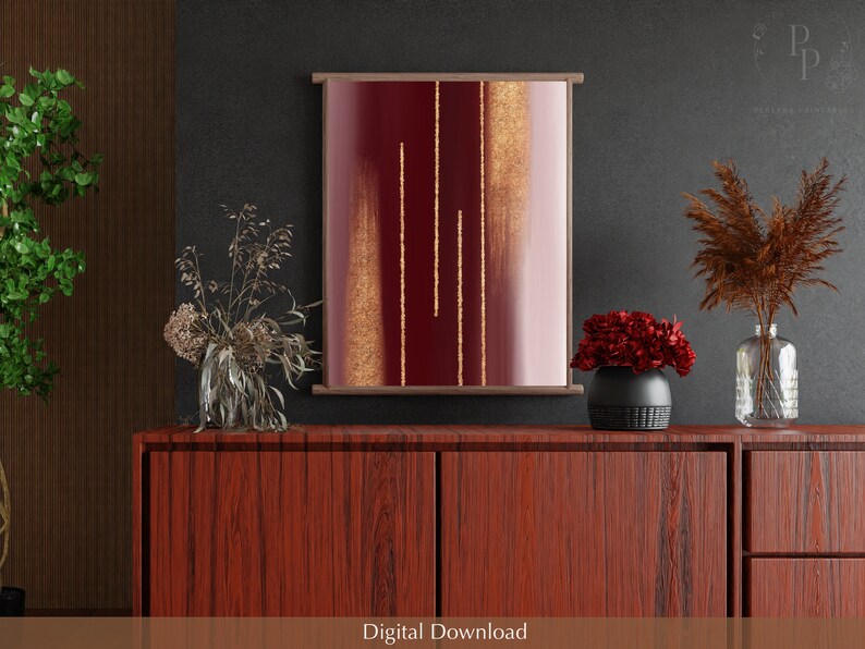 Burgundy and Gold Abstract Printable Wall Art Modern - Etsy