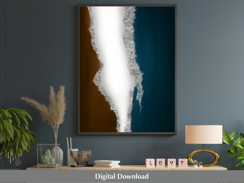 Blue and Brown Wall Art Printable Art Abstract Wall Art Etsy