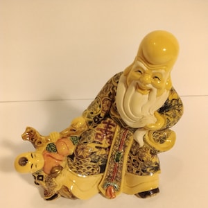 Vintage Japanese Carved Resin Statue -- Longevity Figure -- Fukurokuju
