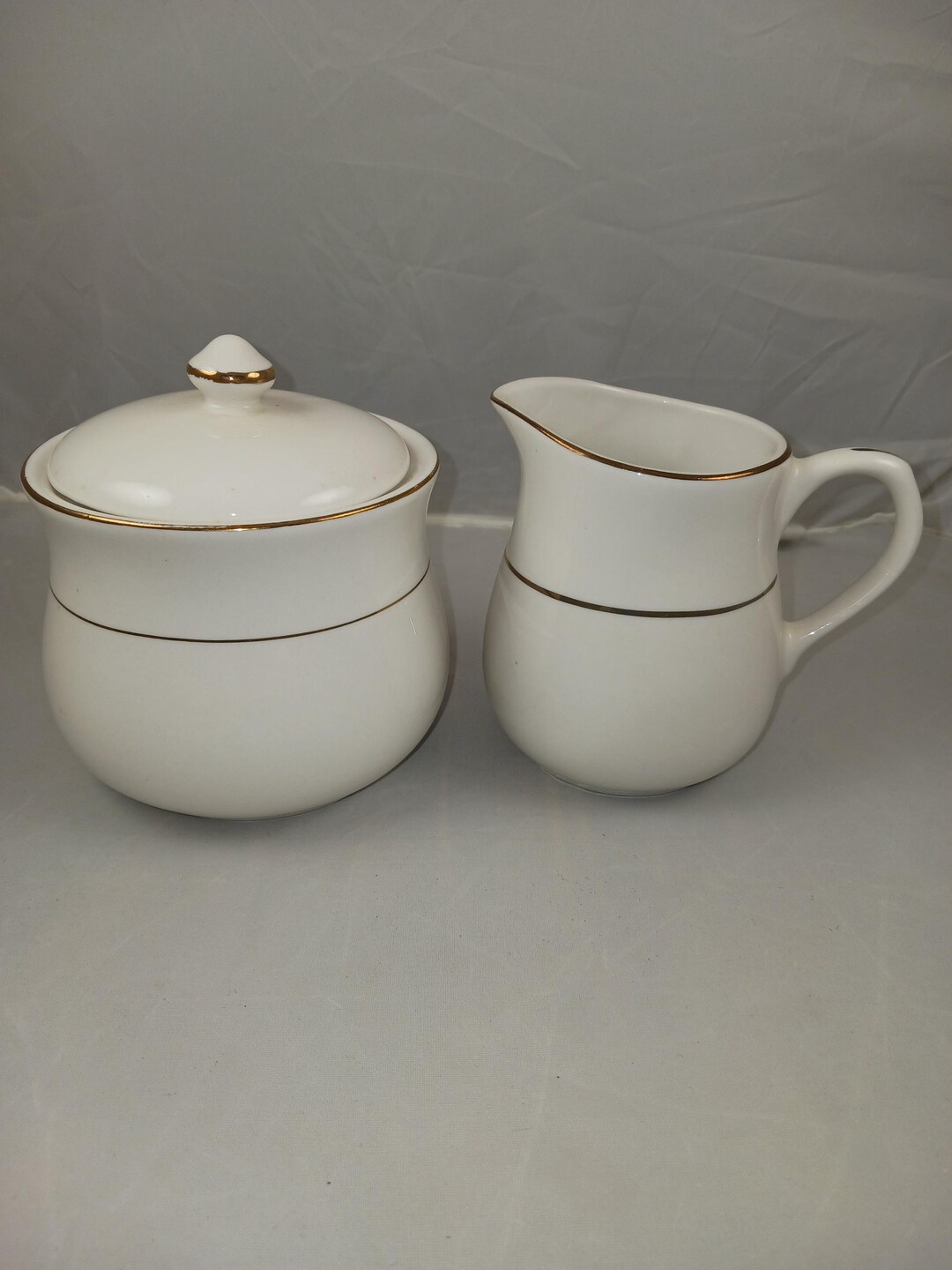 Sugar and Creamer Set -- White With Gold Trim - Etsy
