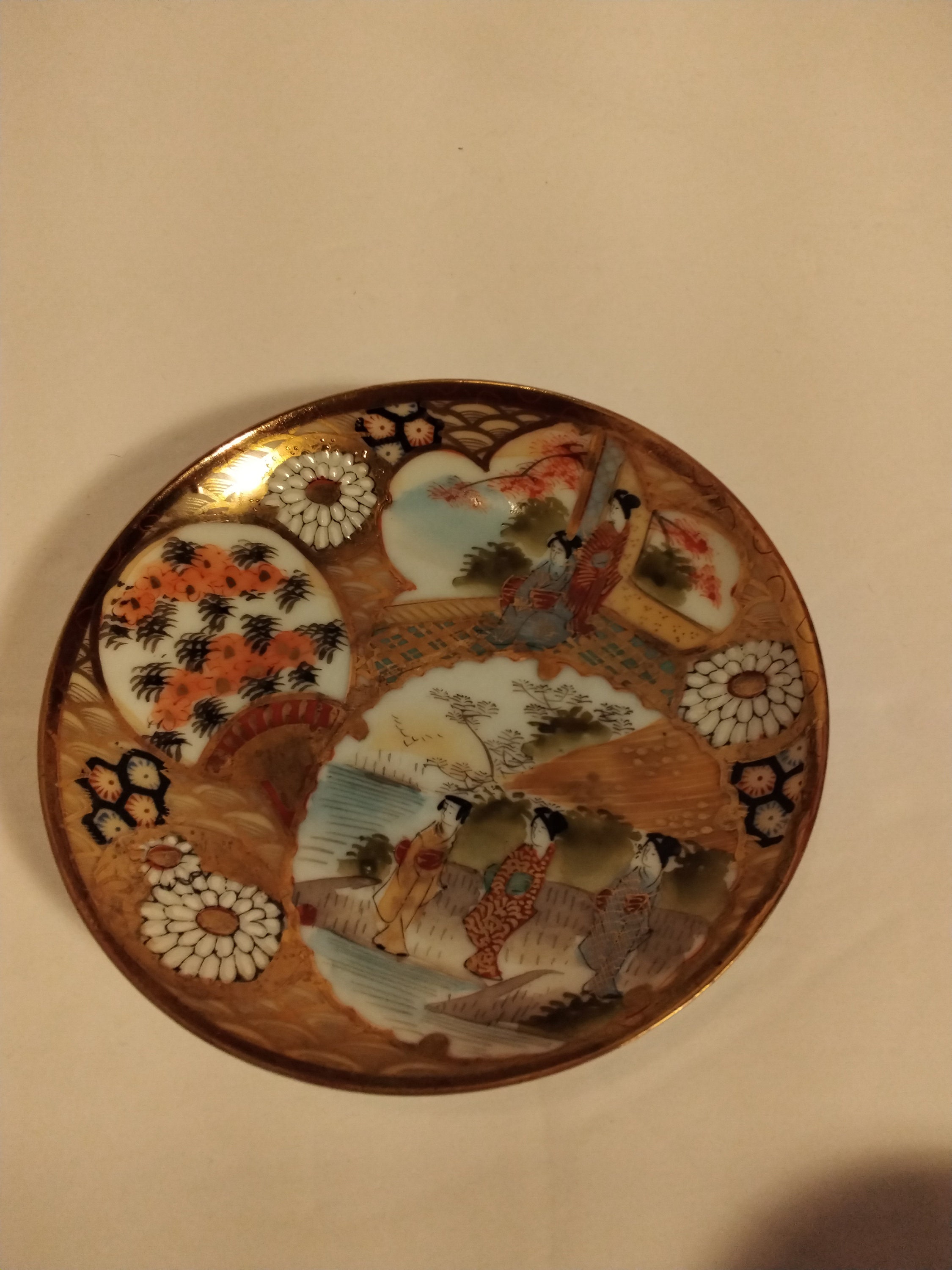 STUNNING Japanese Eggshell Porcelain Hand Painted Cup and Saucer Geisha