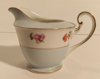 Noritake Creamer Mystery Pattern Occupied Japan 1949-1950 Mark -- Small Flowers with Soft Blue Band