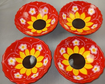 Vintage Mexican Talavera Folk Art Hand Painted Terra Cotta Bowl