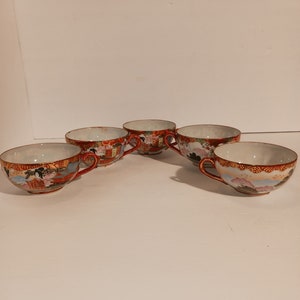 Antique Kutani Nine Valleys Japanese Porcelain -- 5 Teacups