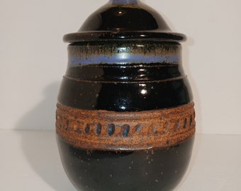 Horton Pottery Ginger Jar  -- Black With Purple