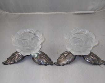 Frosted Glass rose Candle Holders