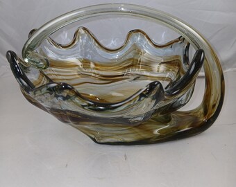 Hand Made Blown Glass Basket Centerpiece