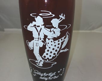 Vintage Ruby Red Tumbler With Square Dancers