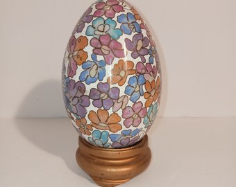 Cloisonné Egg With Wooden Base -- Enamel On Brass With Floral and Butterfly Design