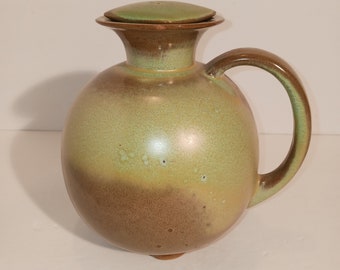 Vintage Frankoma Pottery Plainsman Green Round Pitcher With Lid