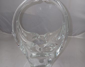 Vintage Clear Glass Hand Made Blown Glass Basket