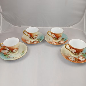 Hand Painted Cup And Saucer Sets -- 4 Sets 8pcs Total