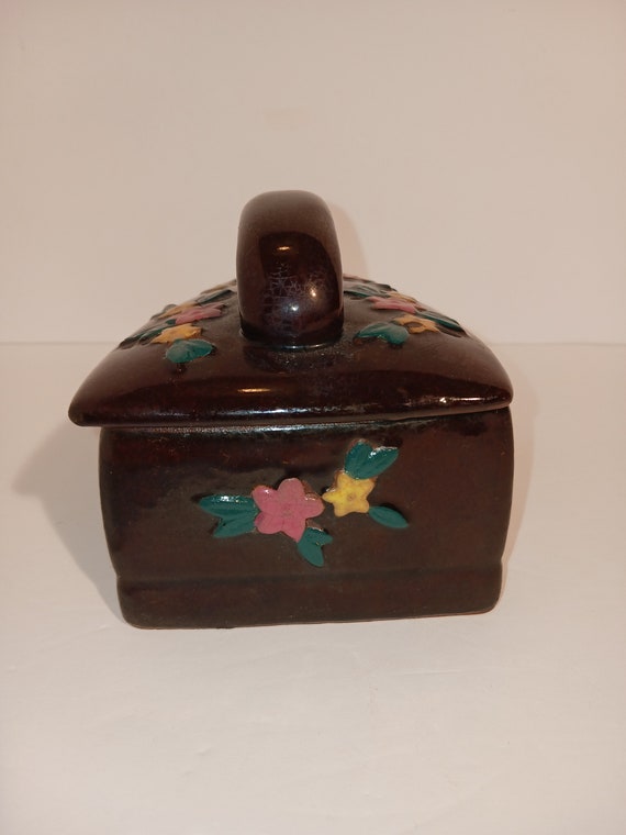 Vintage Made In Japan Clay Iron Shaped Lidded Box - image 3