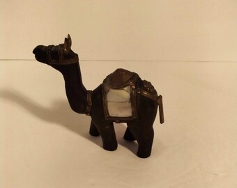 Wooden Hand Made Camel With Brass And Mother Of Pearl Trim