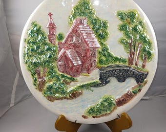 Vintage Ceramic Wall Art Plate -- Hand Painted