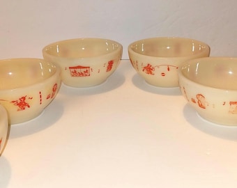 RARE Vintage Fire King Child's Bowl -- Circus Theme -- 6pcs