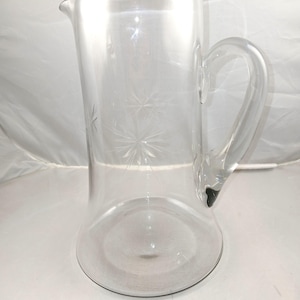 MCM Fostoria Etched Atomic Starburst Clear Glass Pitcher