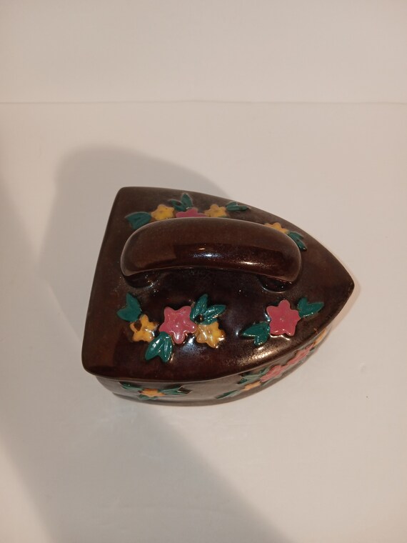 Vintage Made In Japan Clay Iron Shaped Lidded Box - image 4