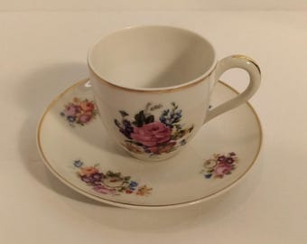 Francam Limoges France Cup And Saucer Set -- Floral Design -- Demitasse