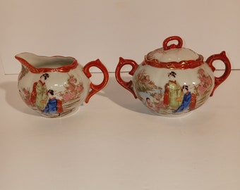 Vintage Kutani Japanese Porcelain Sugar And Creamer