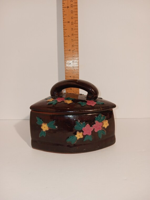 Vintage Made In Japan Clay Iron Shaped Lidded Box - image 8