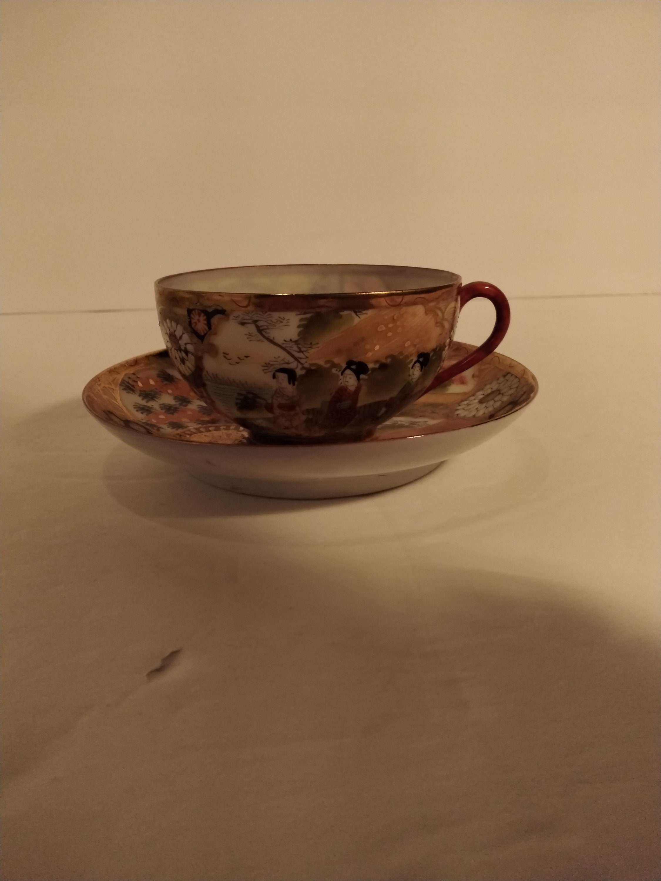 STUNNING Japanese Eggshell Porcelain Hand Painted Cup and Saucer Geisha