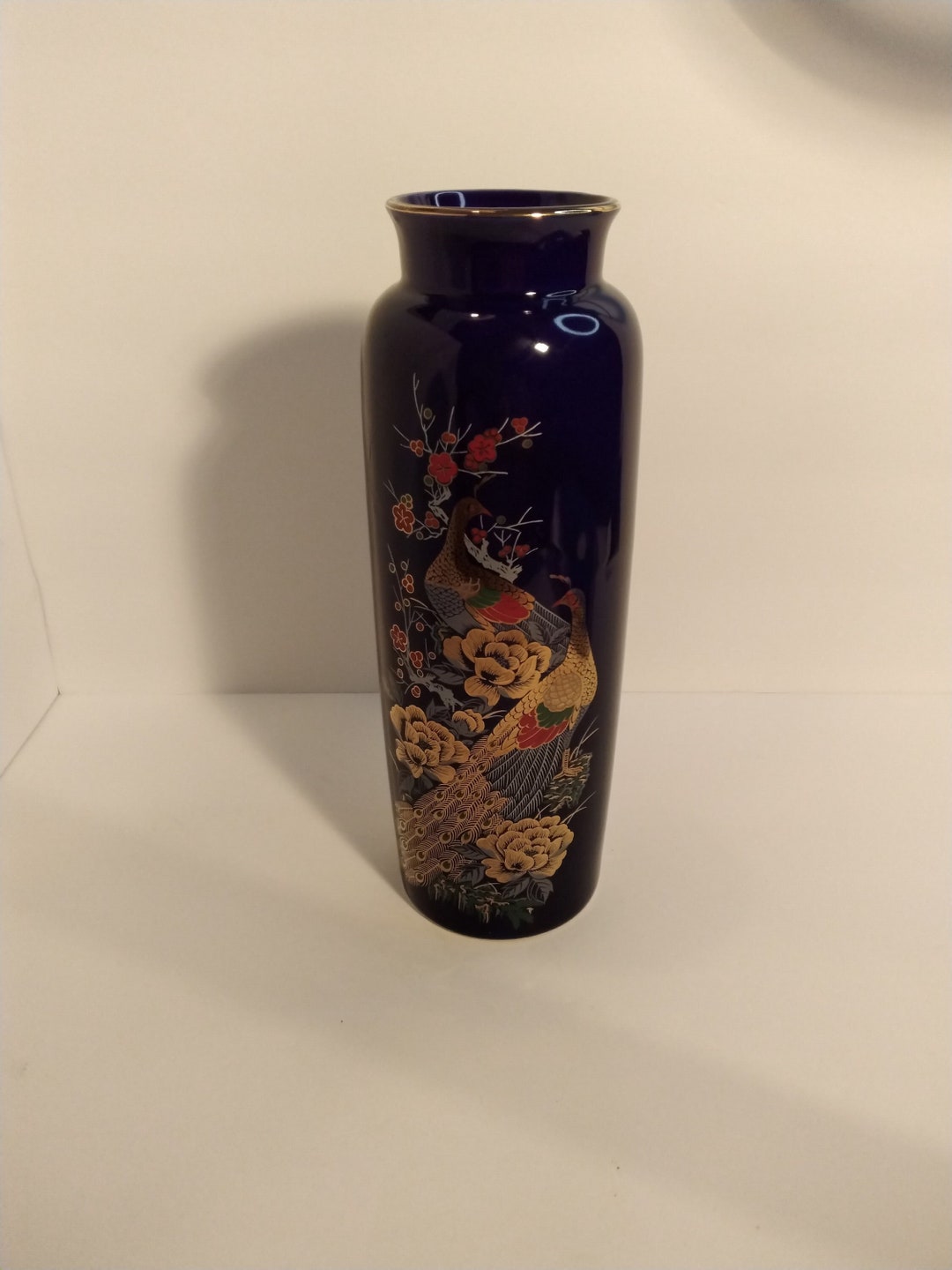 Vintage Japanese Porcelain Vase Peacock Design Etsy