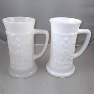 MCM Milk Glass Stein Mugs -- 2pcs