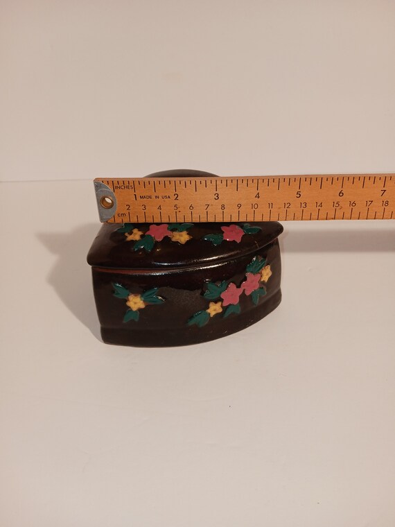 Vintage Made In Japan Clay Iron Shaped Lidded Box - image 7