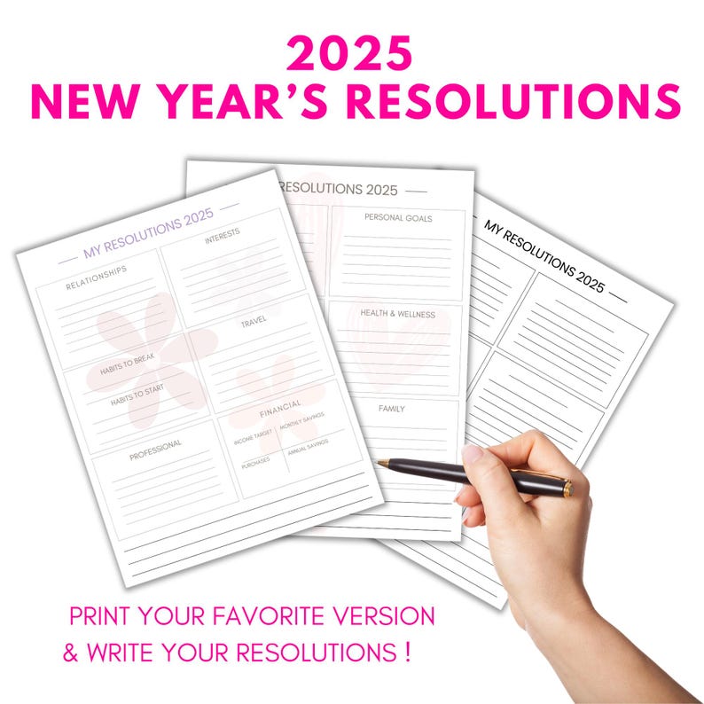 2025 New Year's Resolutions Template PDF | Worksheet | Printable | New ...