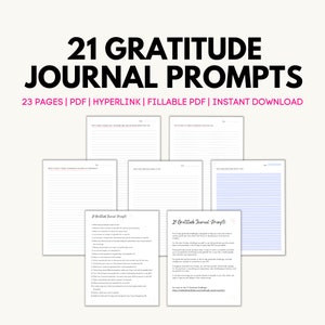 Dankbarkeit Journal Printable | 21 Eingabeaufschläge im Dankbarkeits-Journal | Verlinkte linierte Journalseiten | Verlinkte befüllbare Journal Seiten