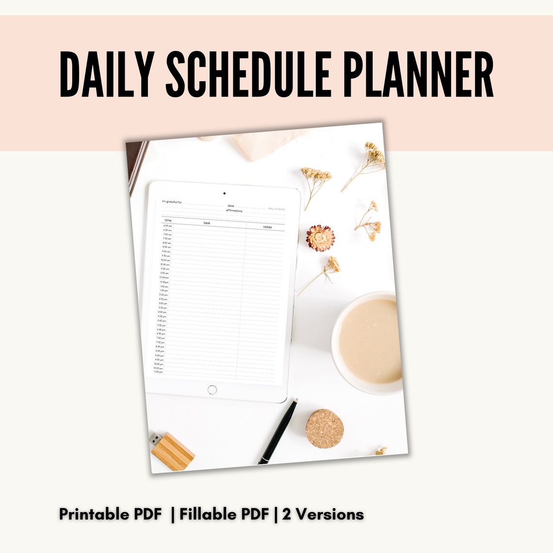 Daily Schedule Planner Half Hour Blank Fillable PDF Standard PDF ...
