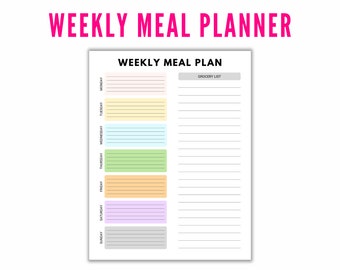 Weekly Meal Planner Printable | Daily Meal Planner Printable | Grocery List | Digital Download PDF